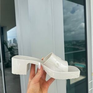 Gucci block heel rubber slides